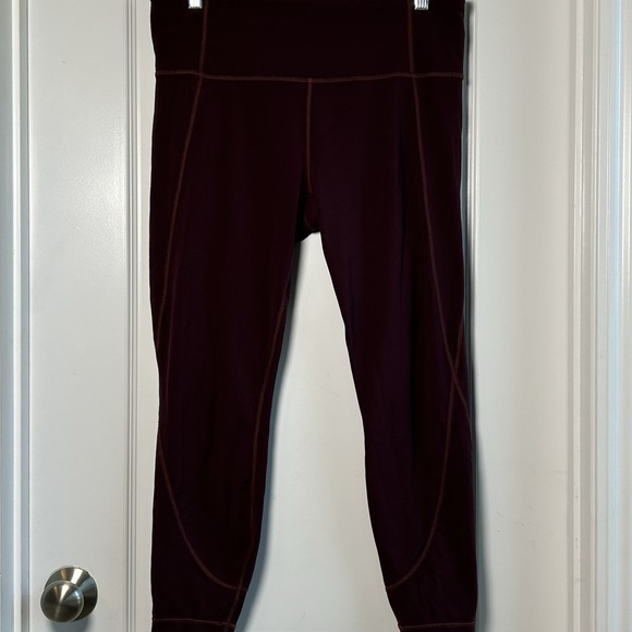 Athleta Pants - Athleta Burgundy Contrast Stitch High Rise Crop Leggings Sporty Athleisure Style